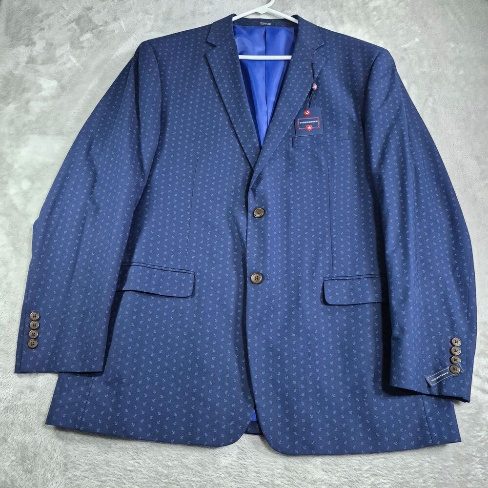Saddlebred Sport Coat Mens 48L Blue Anchor Print 2 Button Cotton Nautical Blazer